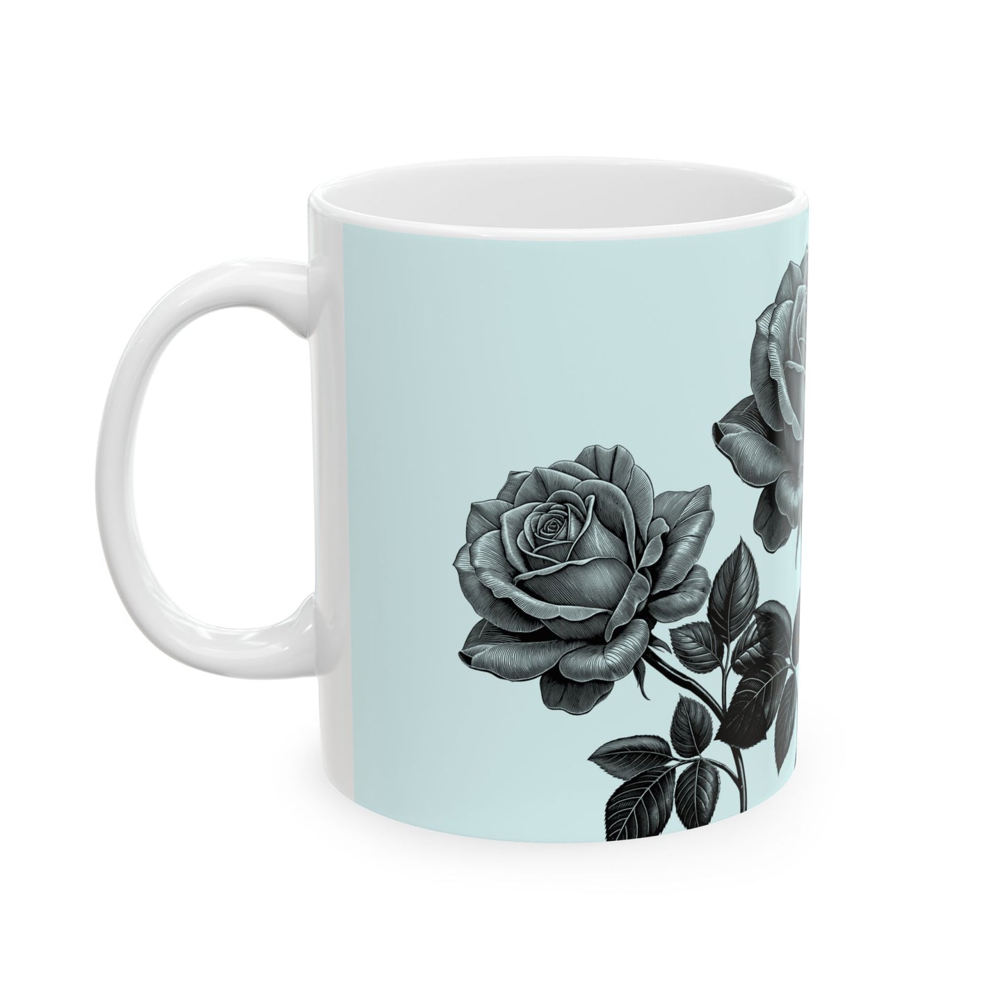 Elegant Floral Ceramic Mug - Black and White Rose Design, Coffee Cup, Gift for Her, Home Decor, Tea Lover's Perfect Mug