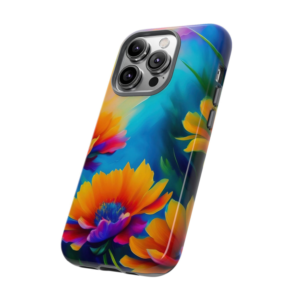 Floral Burst Tough Phone Case — Vibrant Watercolor Flowers Protective Cover