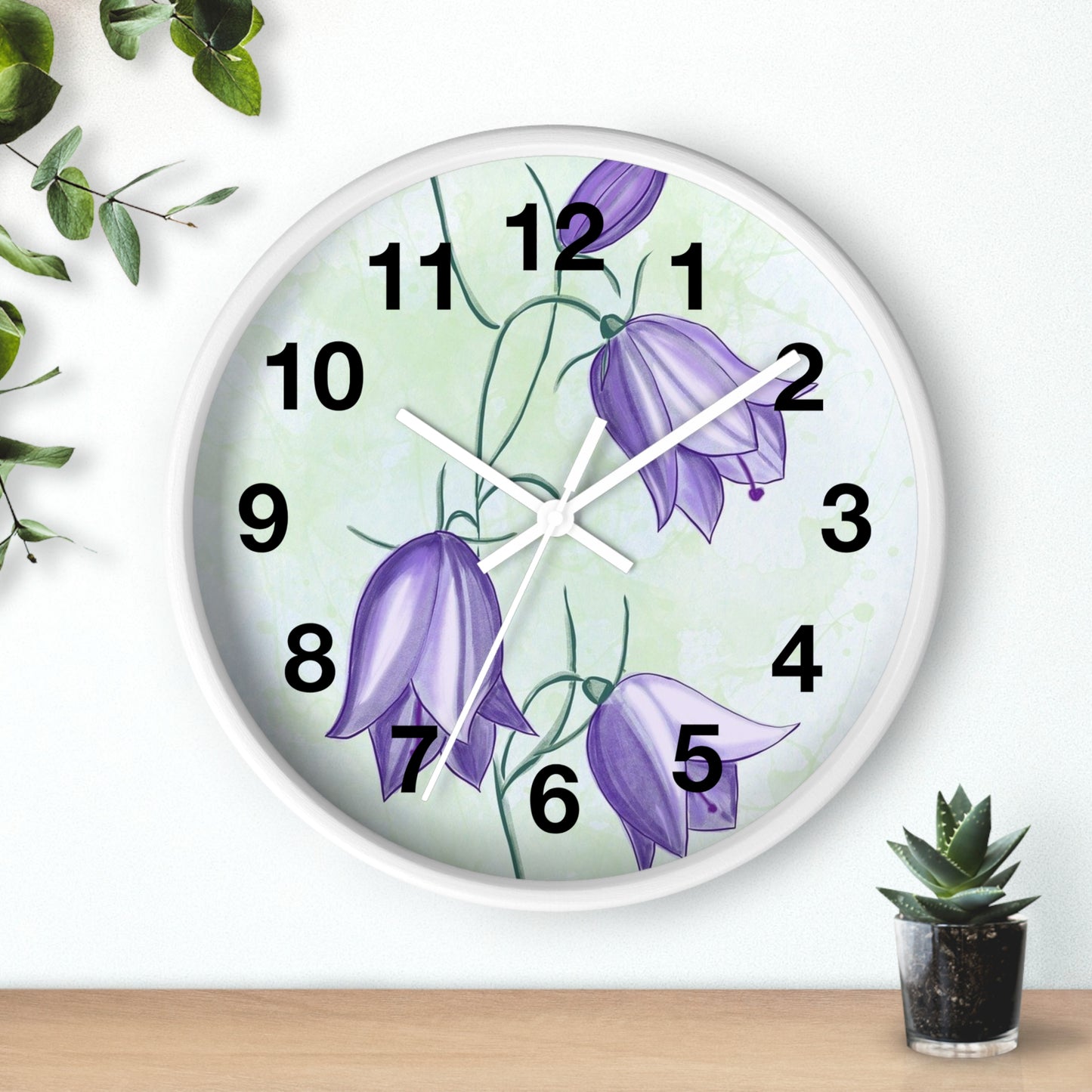 Floral Wall Clock with Purple Blooms, Elegant Home Decor, Timeless Gift, Botanical Wall Art, Perfect for Mother's Day, Spring Decor
