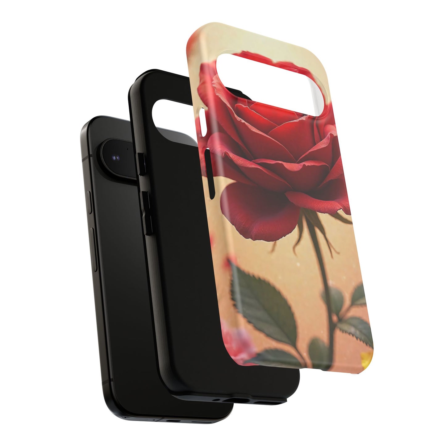 Floral Phone Case with Red Rose Design, Tough Phone Cover, Flower Print, Gift for Her, Stylish Accessory, Floral Aesthetic