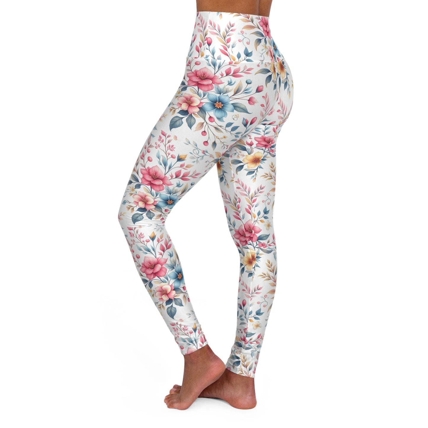 Floral High Waisted Yoga Leggings, Comfortable Activewear, Fitness Apparel, Gift for Yogis, Workout Leggings, Floral Print Leggings