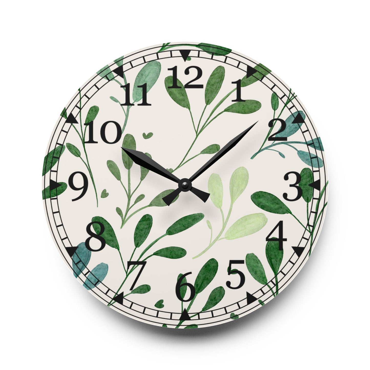 Nature Inspired Acrylic Wall Clock, Greenery Home Decor, Modern Timepiece