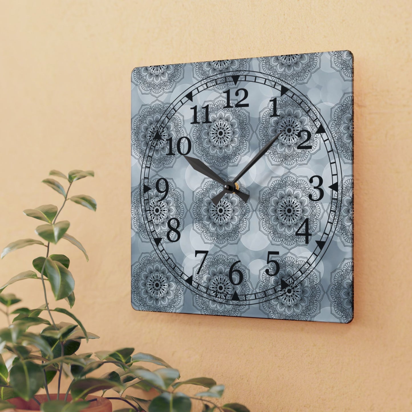 Elegant Floral Acrylic Wall Clock
