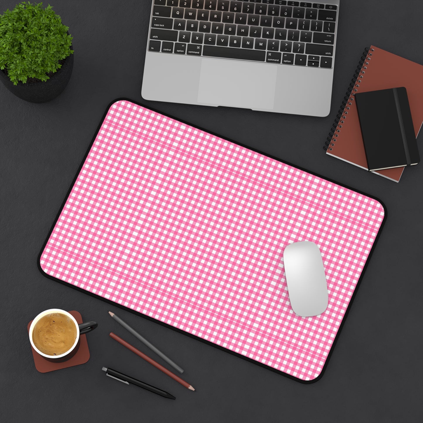 Pink Gingham Desk Mat - Cozy Office Decor, Workspace Accessory, Gift for Coworkers, Farmhouse Style, Table Cover