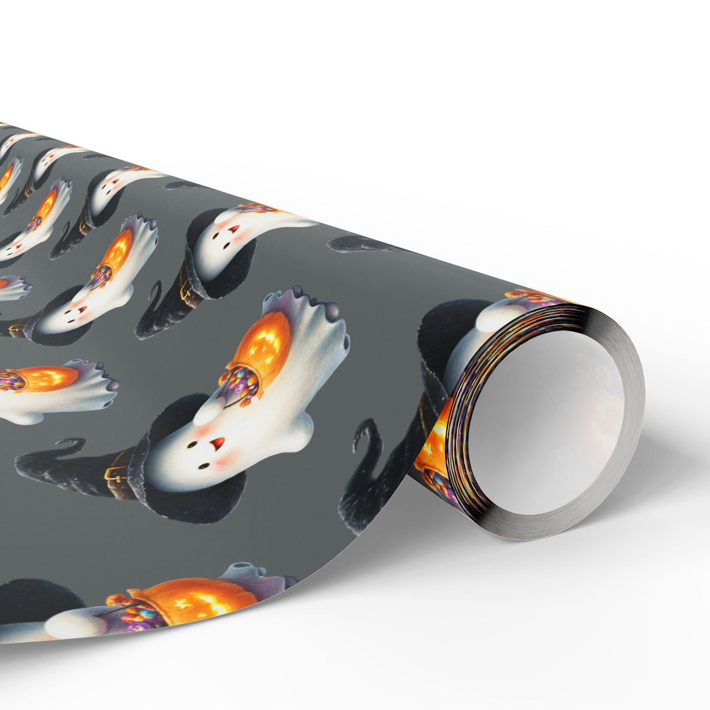 Ghostly Halloween Wrapping Paper, Spooky Gift Wrap, Treats & Trick Paper, Festive Holiday Supplies, Cute Ghost Design