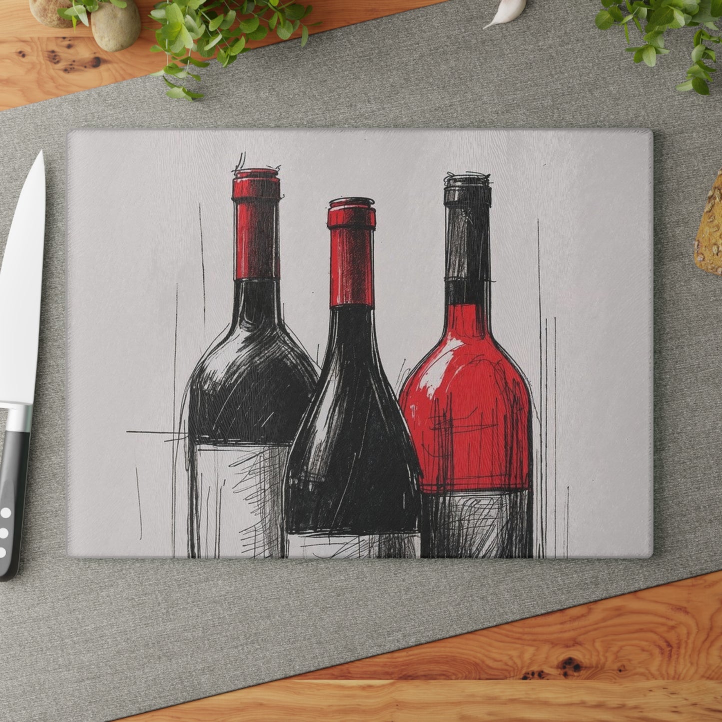Elegant Wine-Themed Glass Cutting Board, Kitchen Decor, Gift for Wine Lovers, Housewarming Gift, Cooking Essentials, Culinary Art