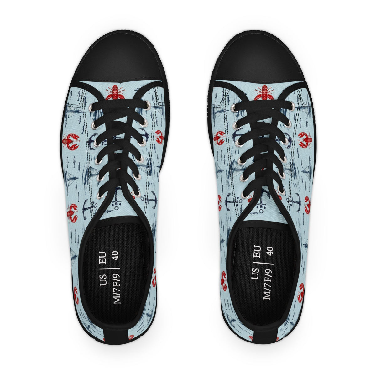 Lobster Nautical Low-Top Sneakers — Coastal Sailboat Print