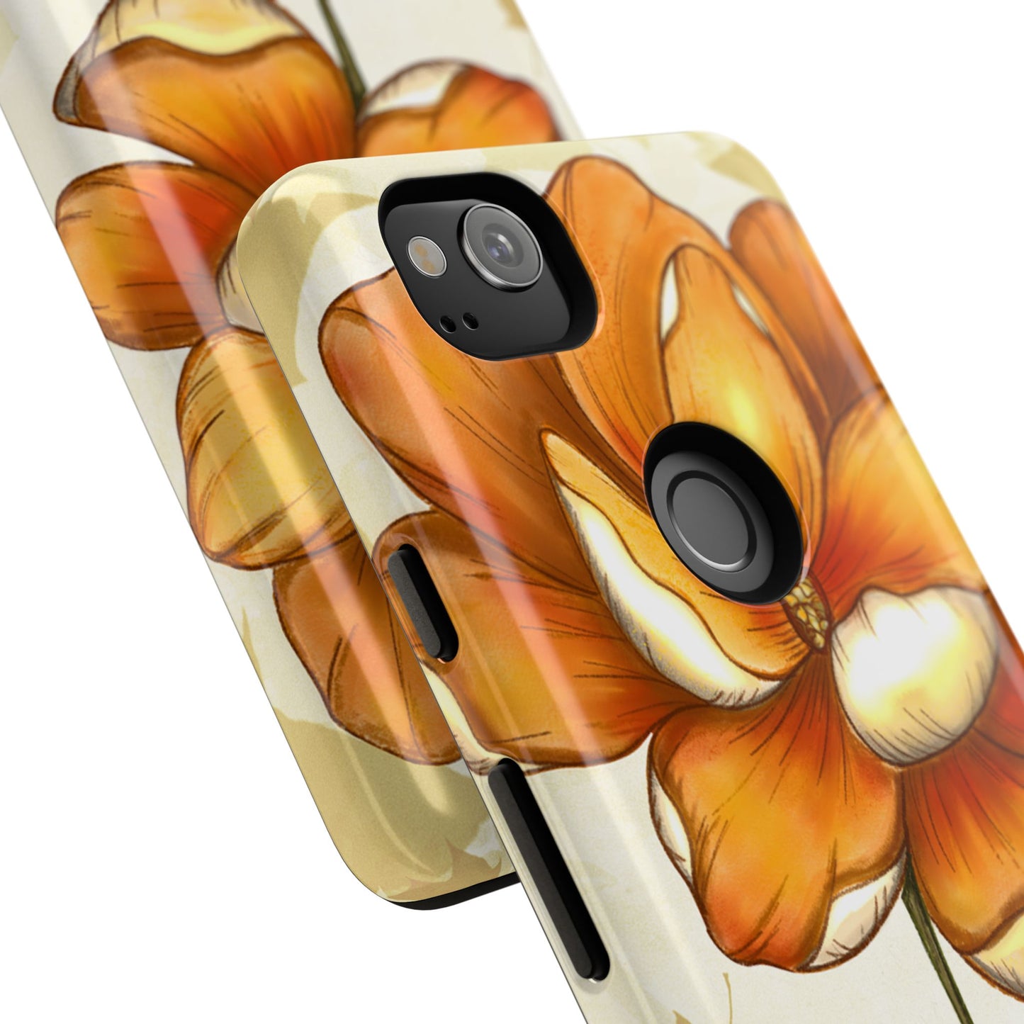 Floral Phone Case with Orange Flower Design, Tough Phone Cover, Floral Gift, Stylish Tech Accessory, Nature Lovers, Spring Vibes