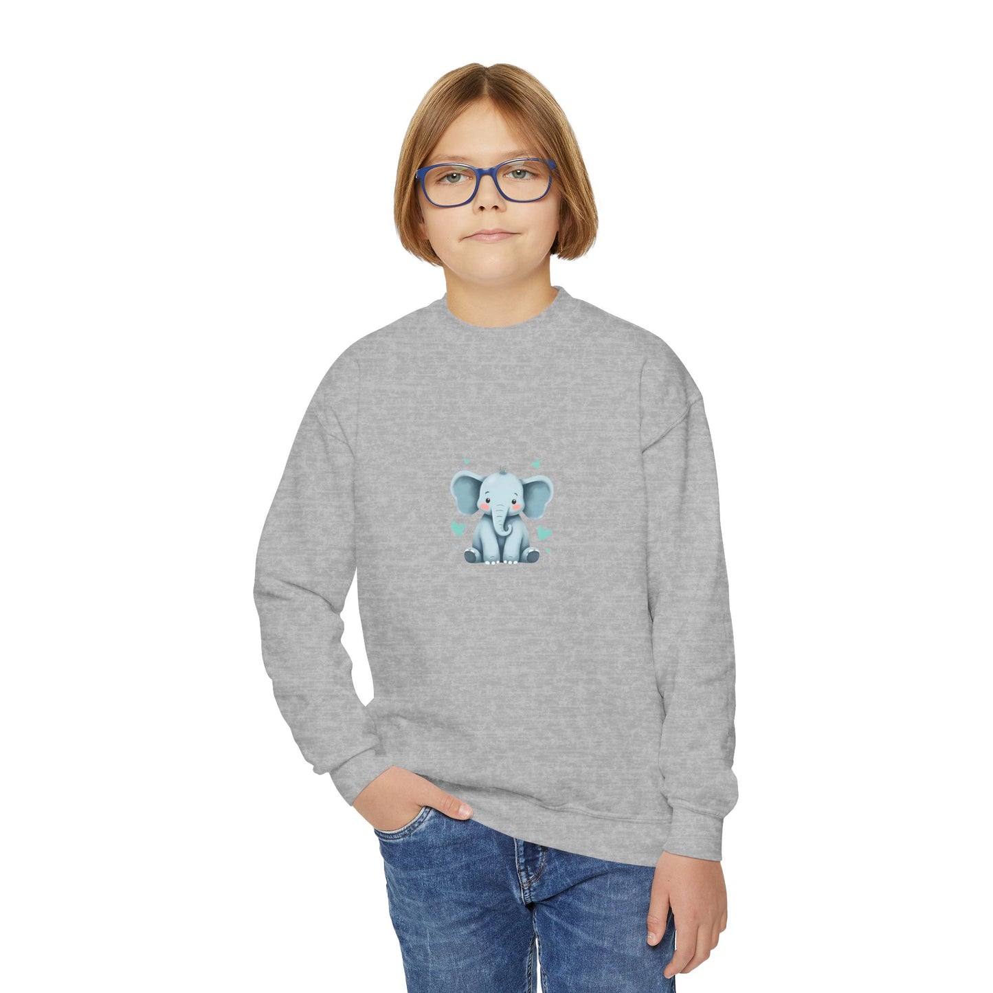 Adorable Elephant Youth Crewneck Sweatshirt, Kids' Casual Wear, Animal Lover Gift, Birthday Present, Cute Sweatshirt for All Seasons