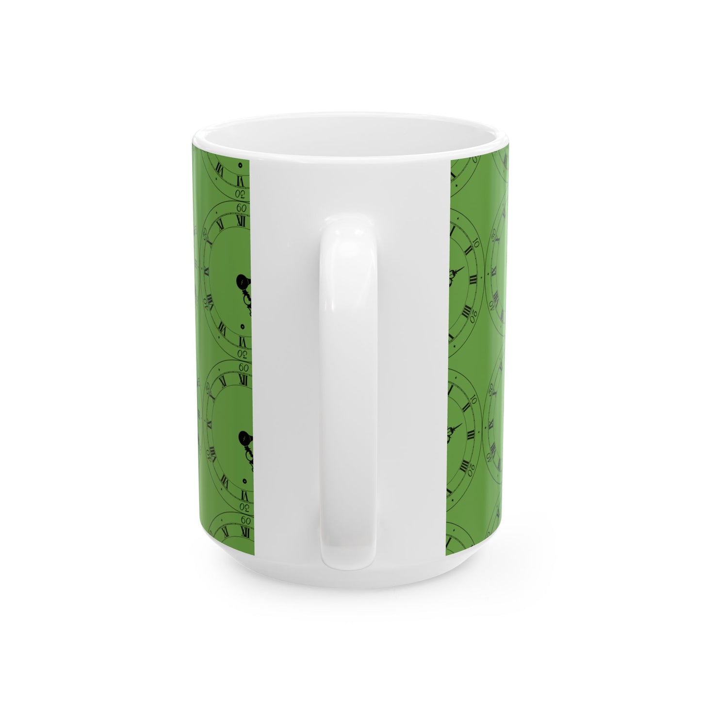 Green Clock Ceramic Mug, Unique Coffee Cup, Perfect Gift for Home, Office, Time Lovers, Functional Decor