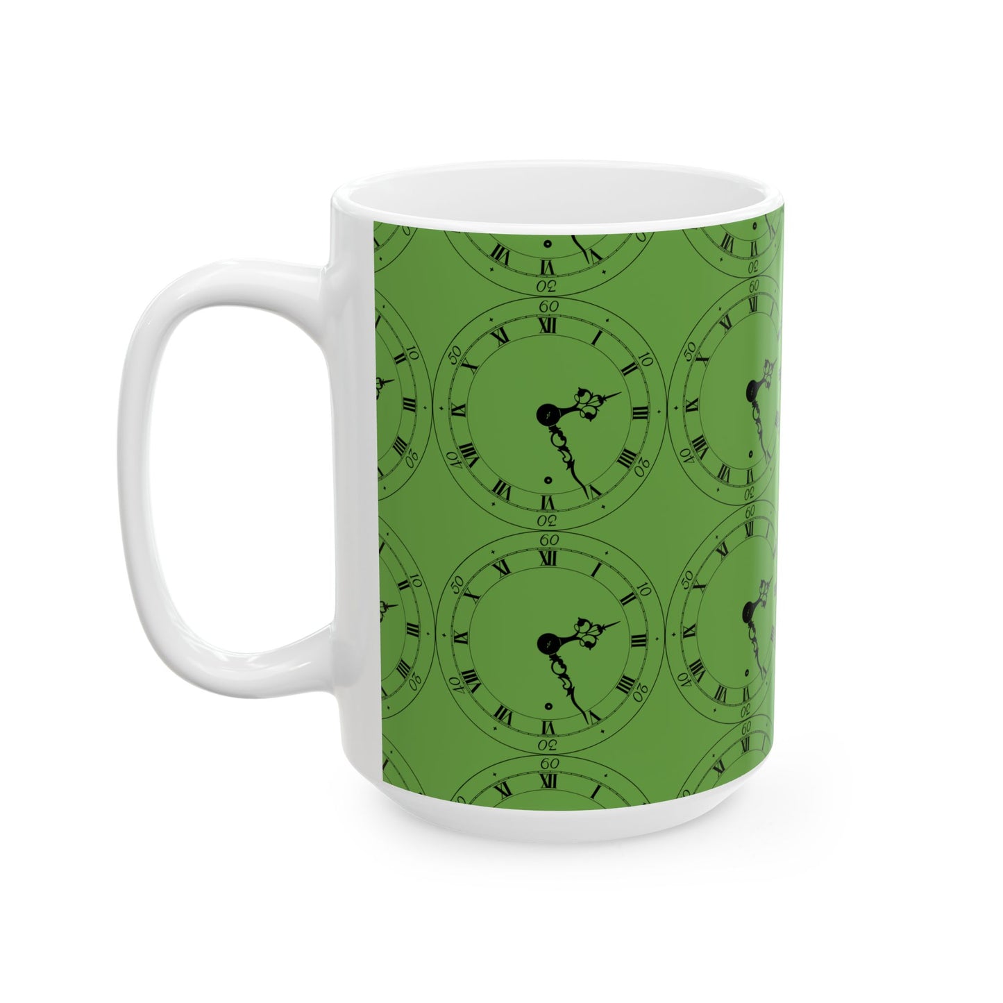 Green Clock Ceramic Mug, Unique Coffee Cup, Perfect Gift for Home, Office, Time Lovers, Functional Decor