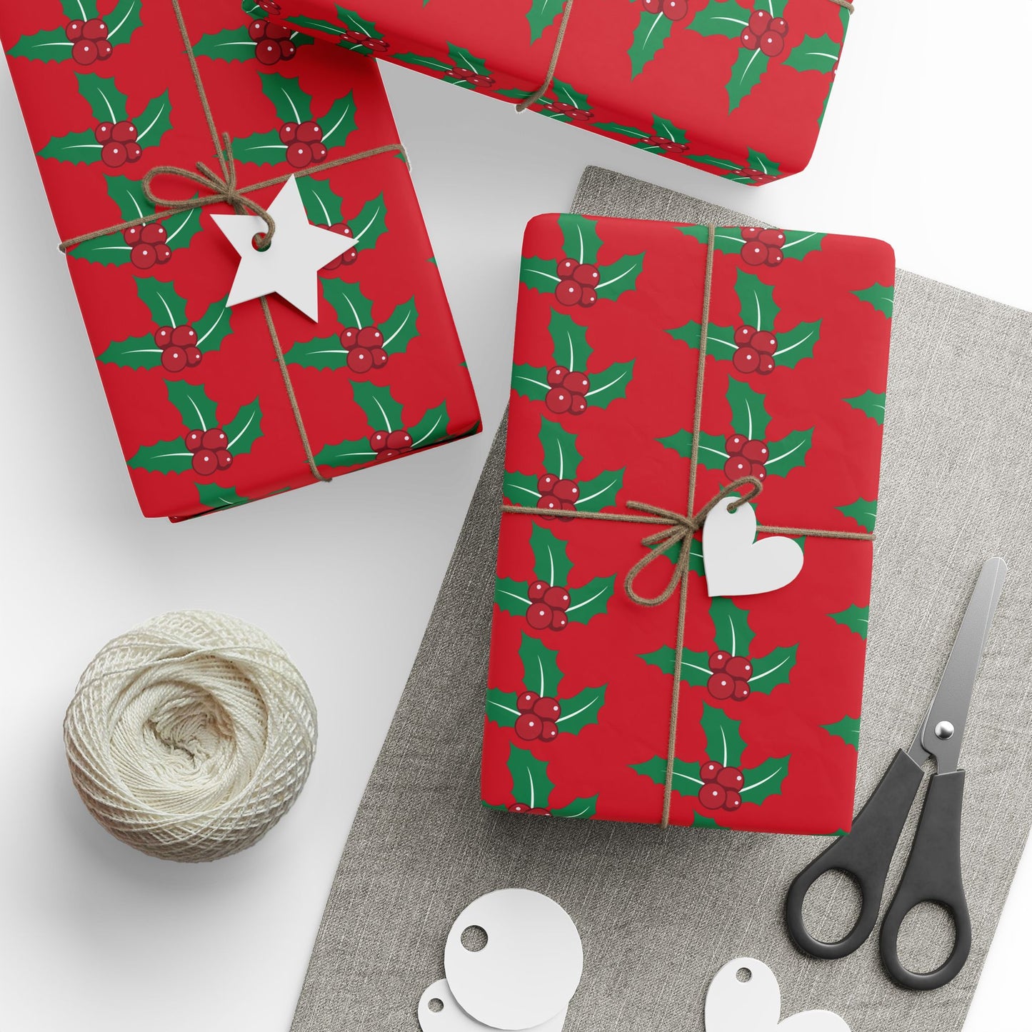 Festive Wrapping Paper Roll | Holiday Gift Wrap | Christmas Gift Wrap | Red Holly Design | Eco-Friendly Gift Wrap