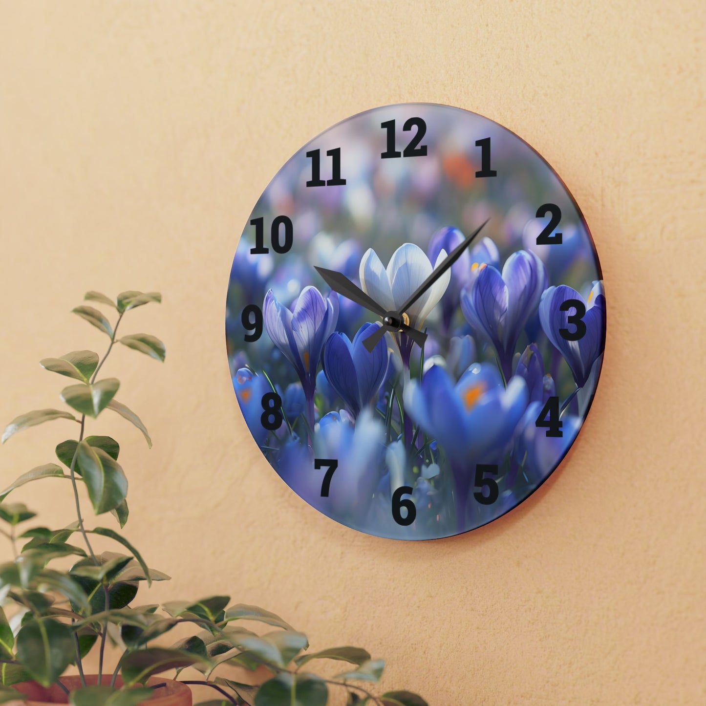 Elegant Floral Acrylic Wall Clock, Home Decor, Wall Art, Gift for Her