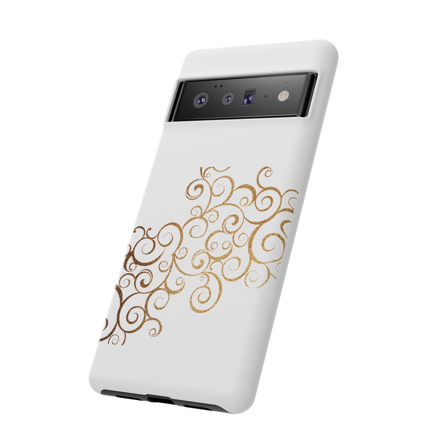 Elegant Floral Phone Case, Tough Cases, Gold Swirls, Stylish Protection, Trendy Gift, Chic Accessory