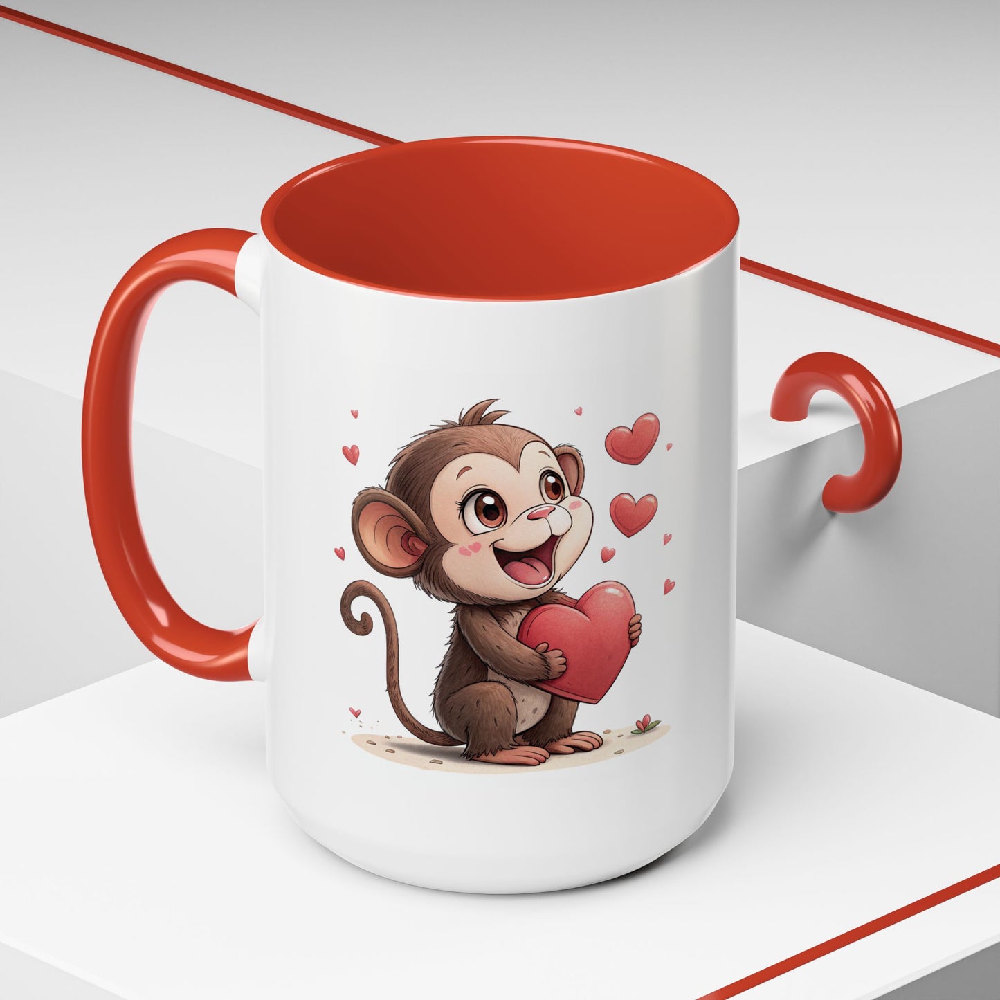 Cute Monkey Love Coffee Mug, Valentine's Gift, Animal Lover's Mug, Heartfelt Coffee Cup, Fun Kitchen Decor