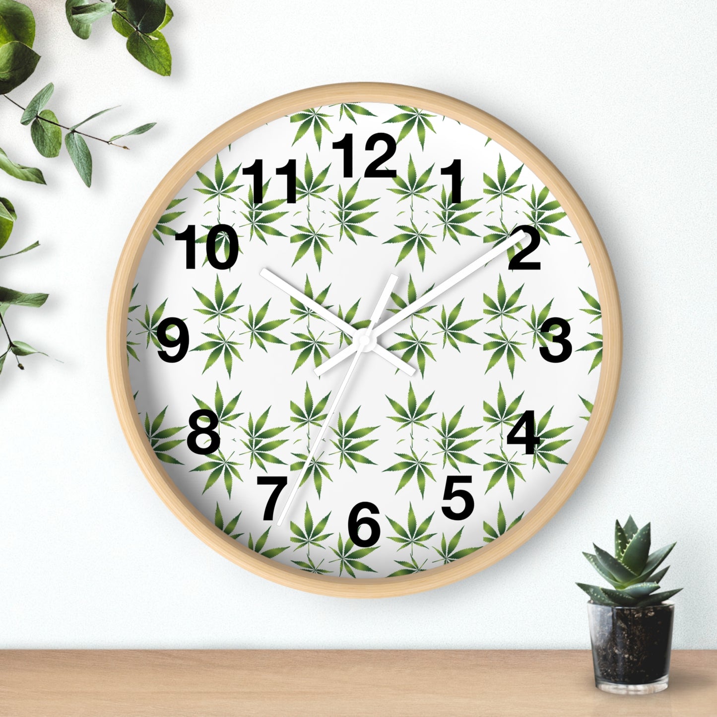 Leafy Wall Clock - Green Herbal Decor, Perfect for Nature Lovers, Boho Style, Gift for Gardeners, Unique Home Accent