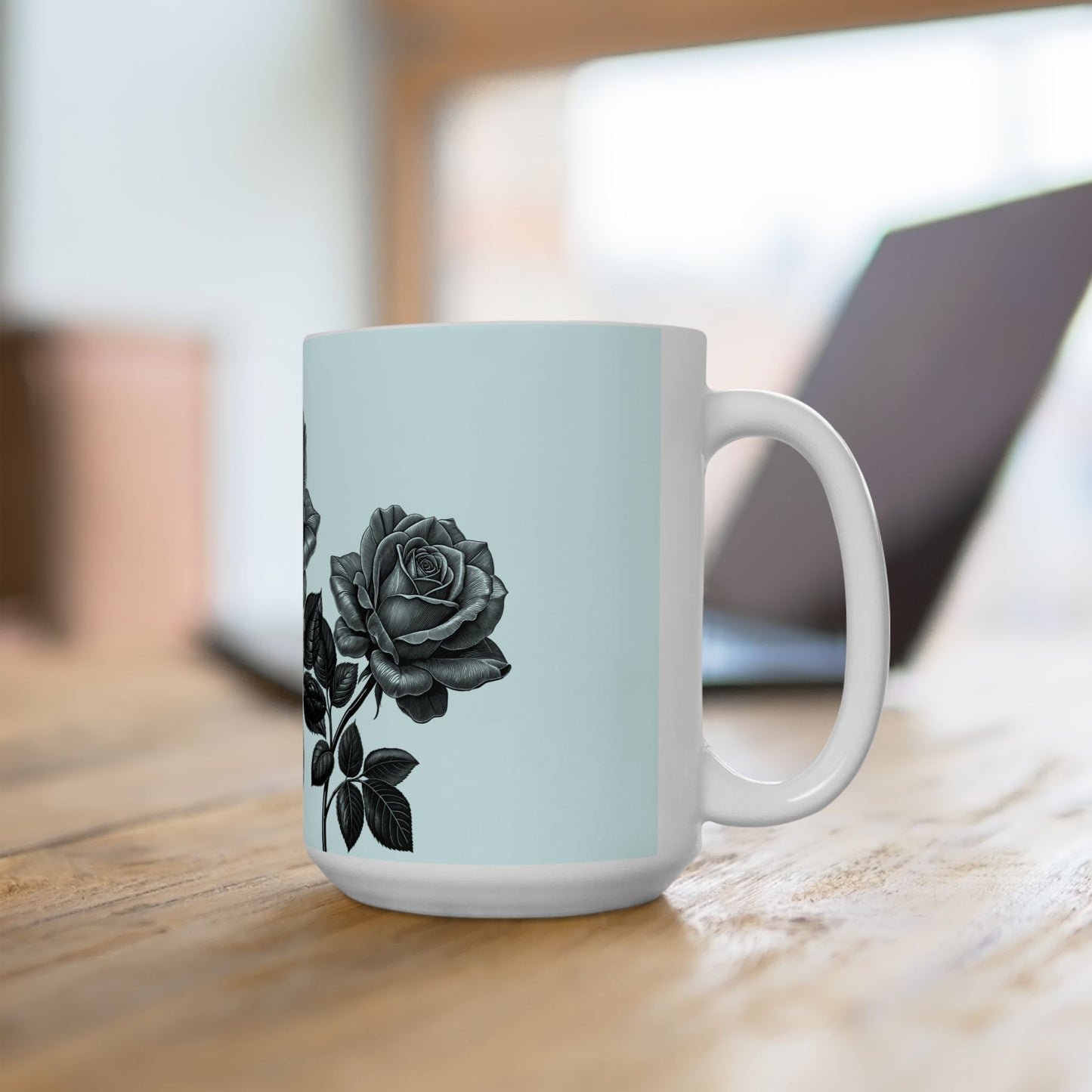 Elegant Floral Ceramic Mug - Black and White Rose Design, Coffee Cup, Gift for Her, Home Decor, Tea Lover's Perfect Mug