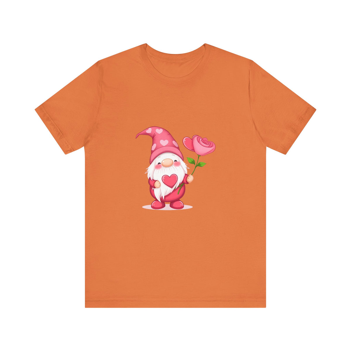 Valentine Gnome T‑Shirt — Cute Pink Gnome Holding Rose Tee