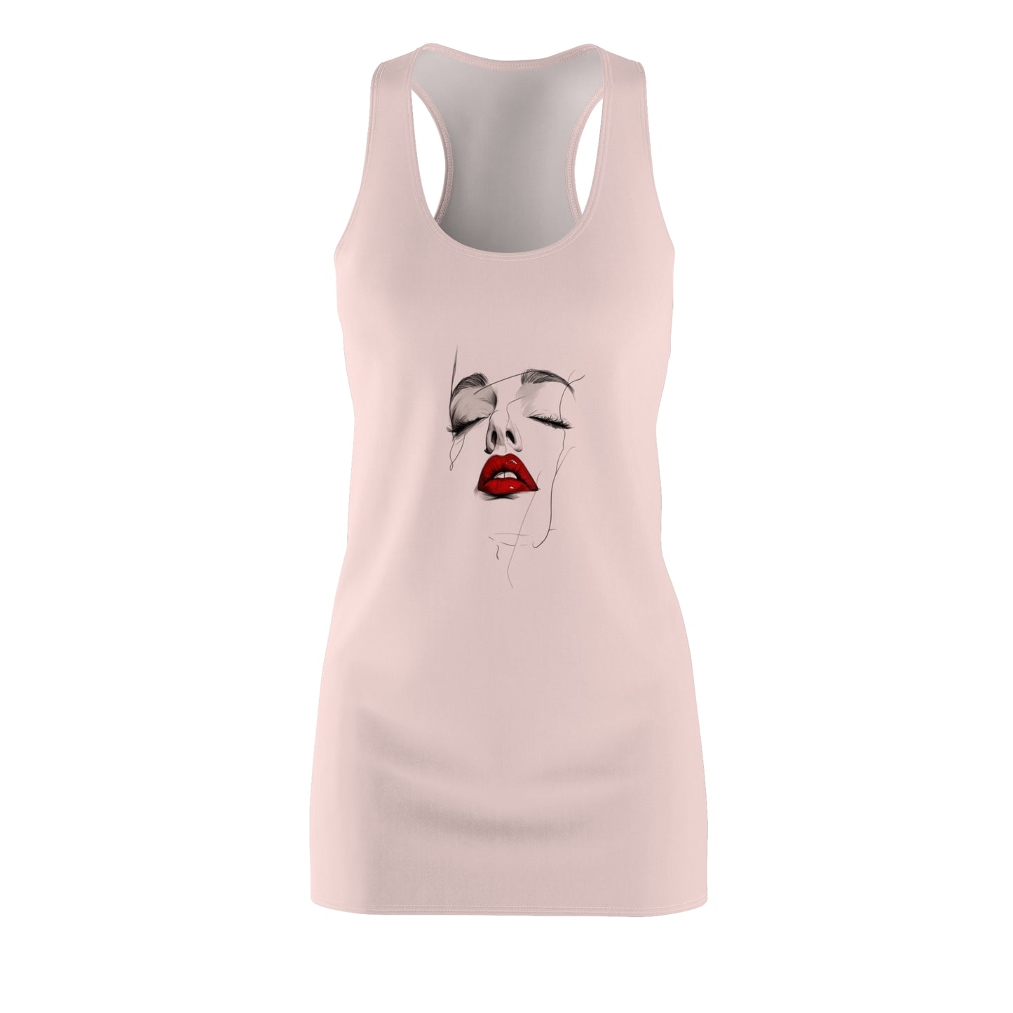 Women's Racerback Dress with Elegant Red Lips Design | Summer Fashion, Casual Wear, Beach Cover-Up, Gift for Her, Trendy Outfit