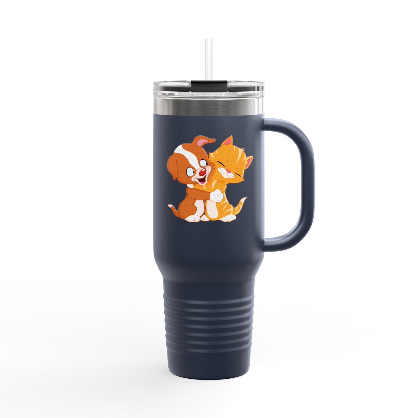 Whimsical Pet Love Insulated Travel Mug, Cute Animal Travel Mug, 40oz Coffee Cup, Dog Cat Drinkware, Funny Gift for Pet Lovers
