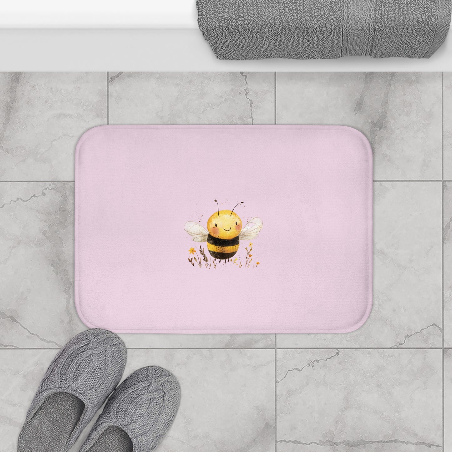 Whimsical Bee Bath Mat - Cute Honey Bee Design, Bathroom Decor, Kid's Room Accent, Gift for Bee Lovers, Floral Bathroom Rug
