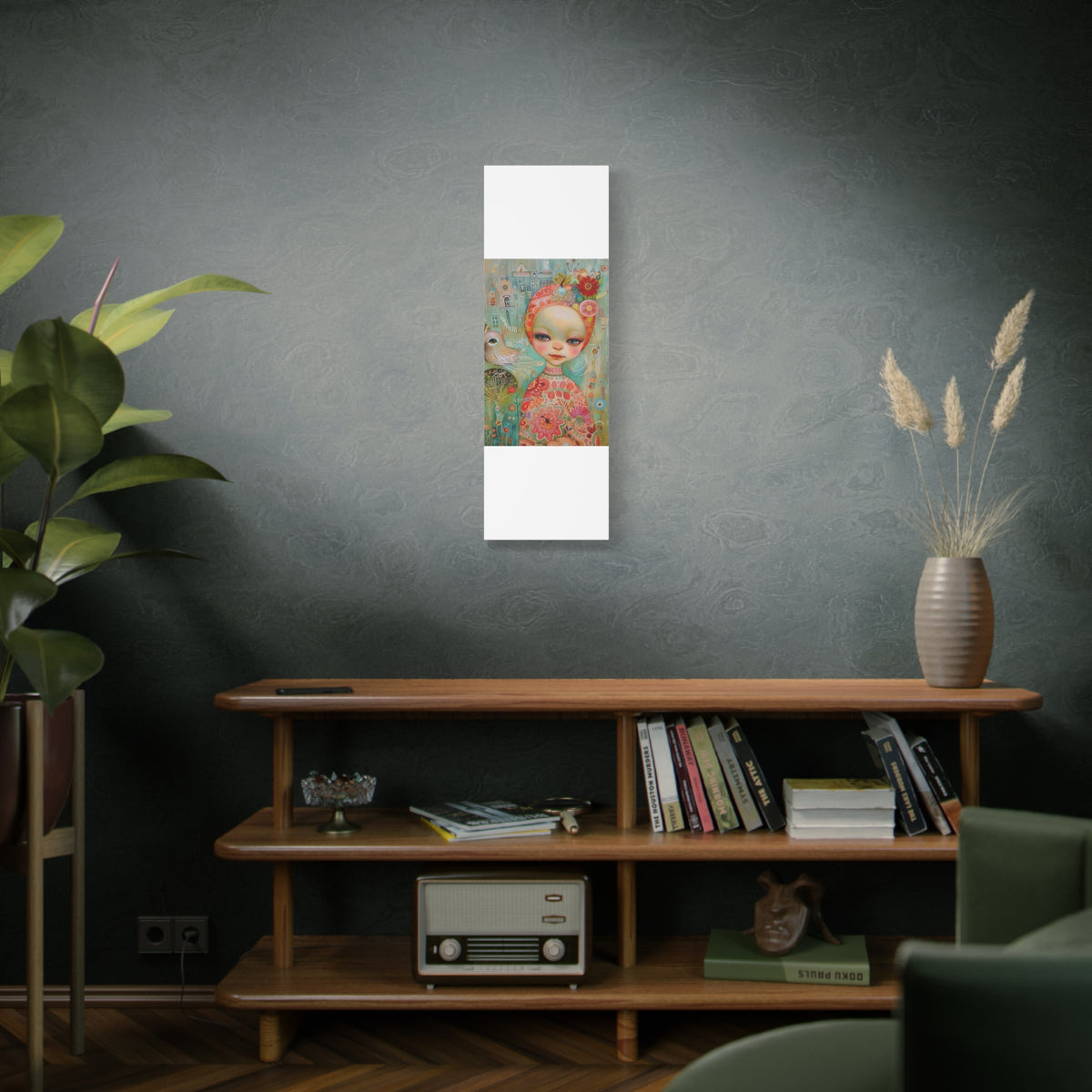 Whimsical Girl & Bird Matte Canvas Wall Art — Stretched Decorative Painting