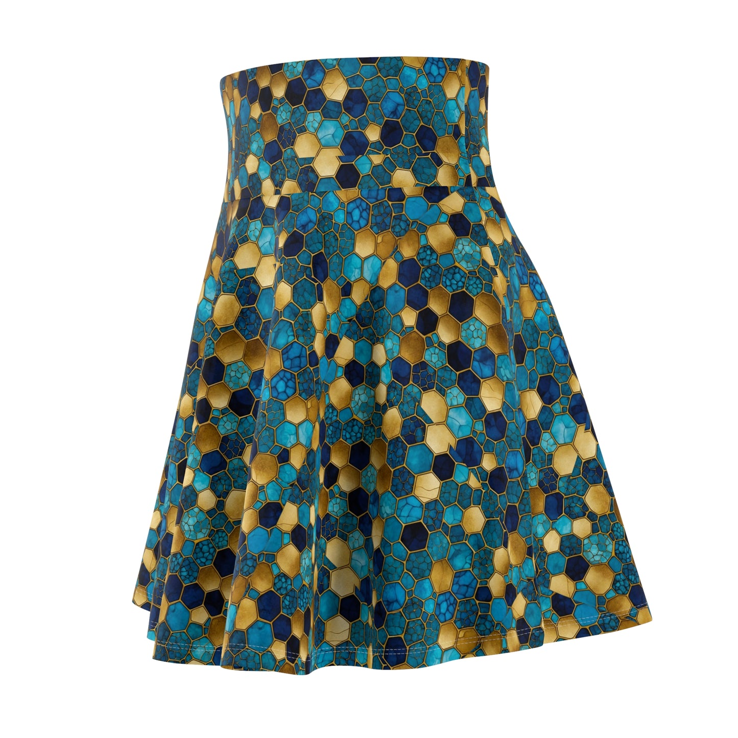 Vibrant Honeycomb Print Skater Skirt, Stylish Summer Skirt, Trendy Casual Skirt, Boho Skater Skirt, Perfect for Festivals