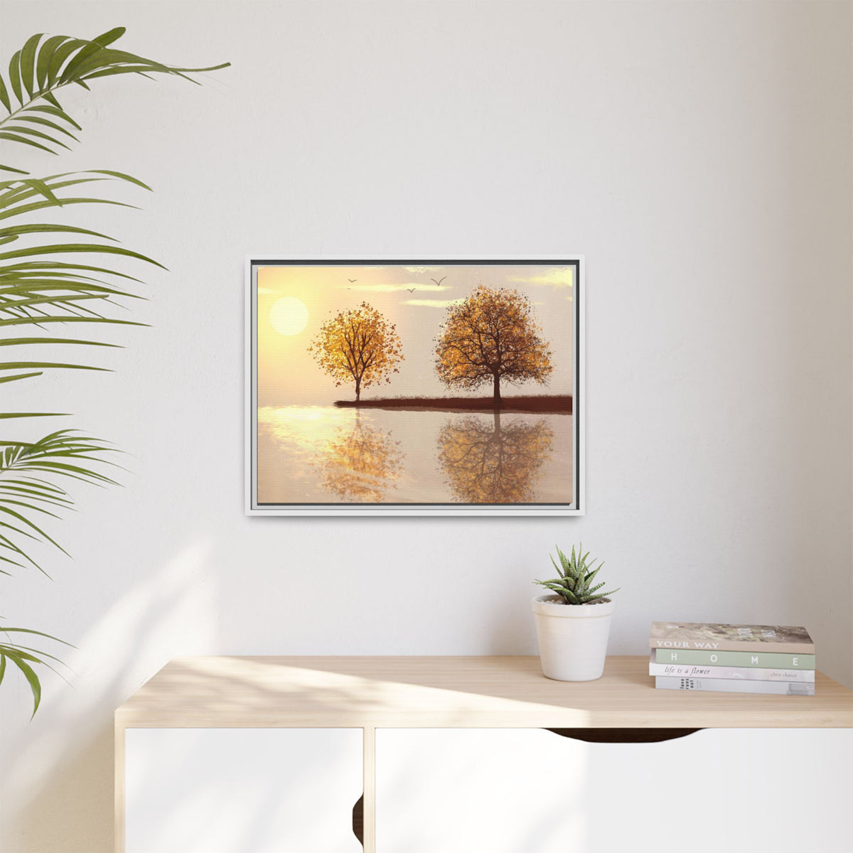Framed Matte Canvas Wall Art — Golden Autumn Trees Reflection