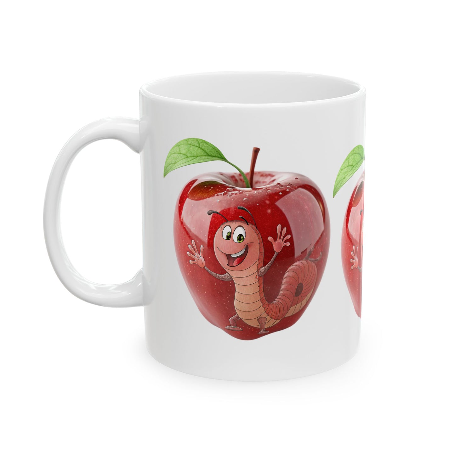 Whimsical Apple Worm Ceramic Mug, Funny Coffee Cup, Cute Kitchen Gift, Teacher Appreciation, Back to School, Child-Friendly Drinkware