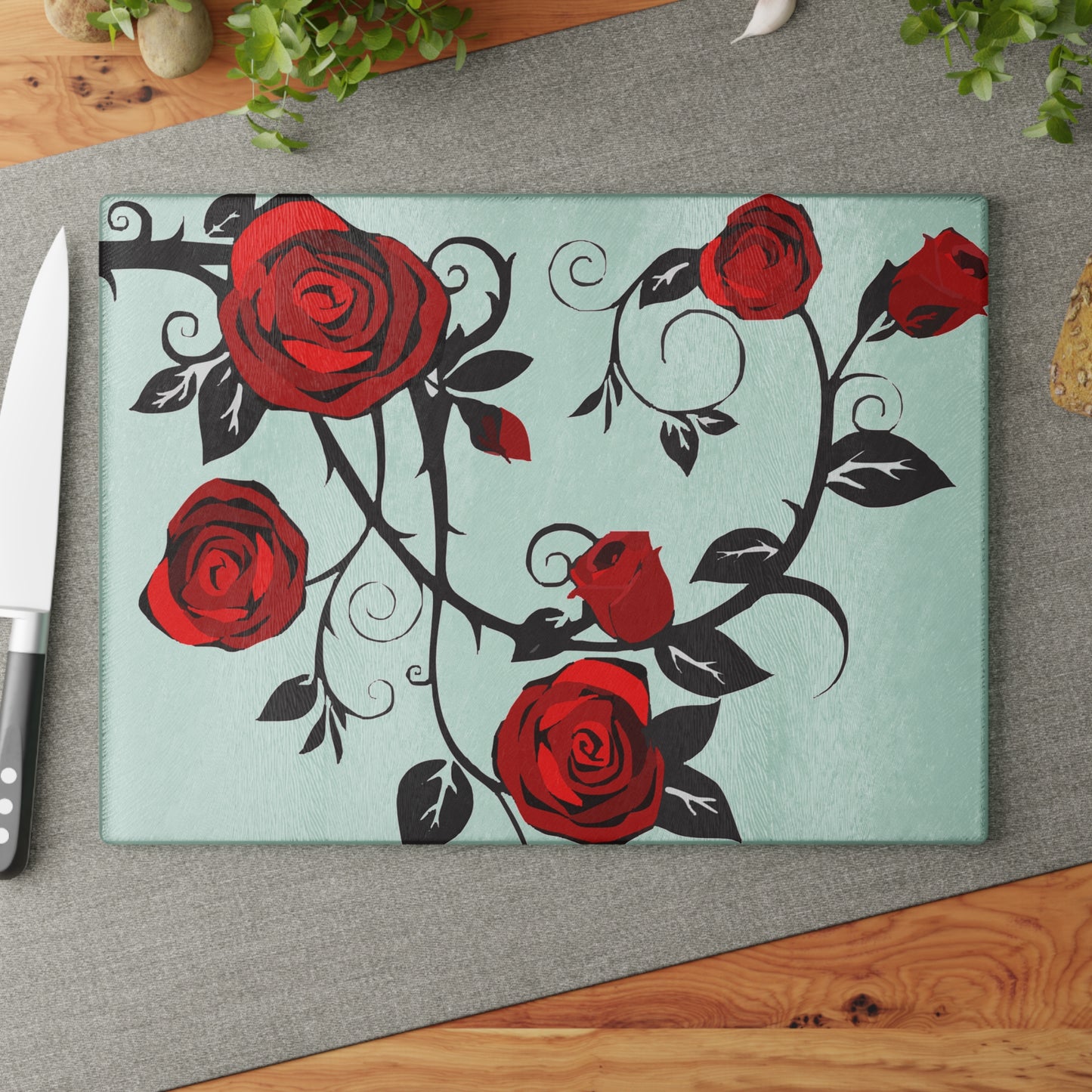 Elegant Floral Glass Cutting Board, Kitchen Decor