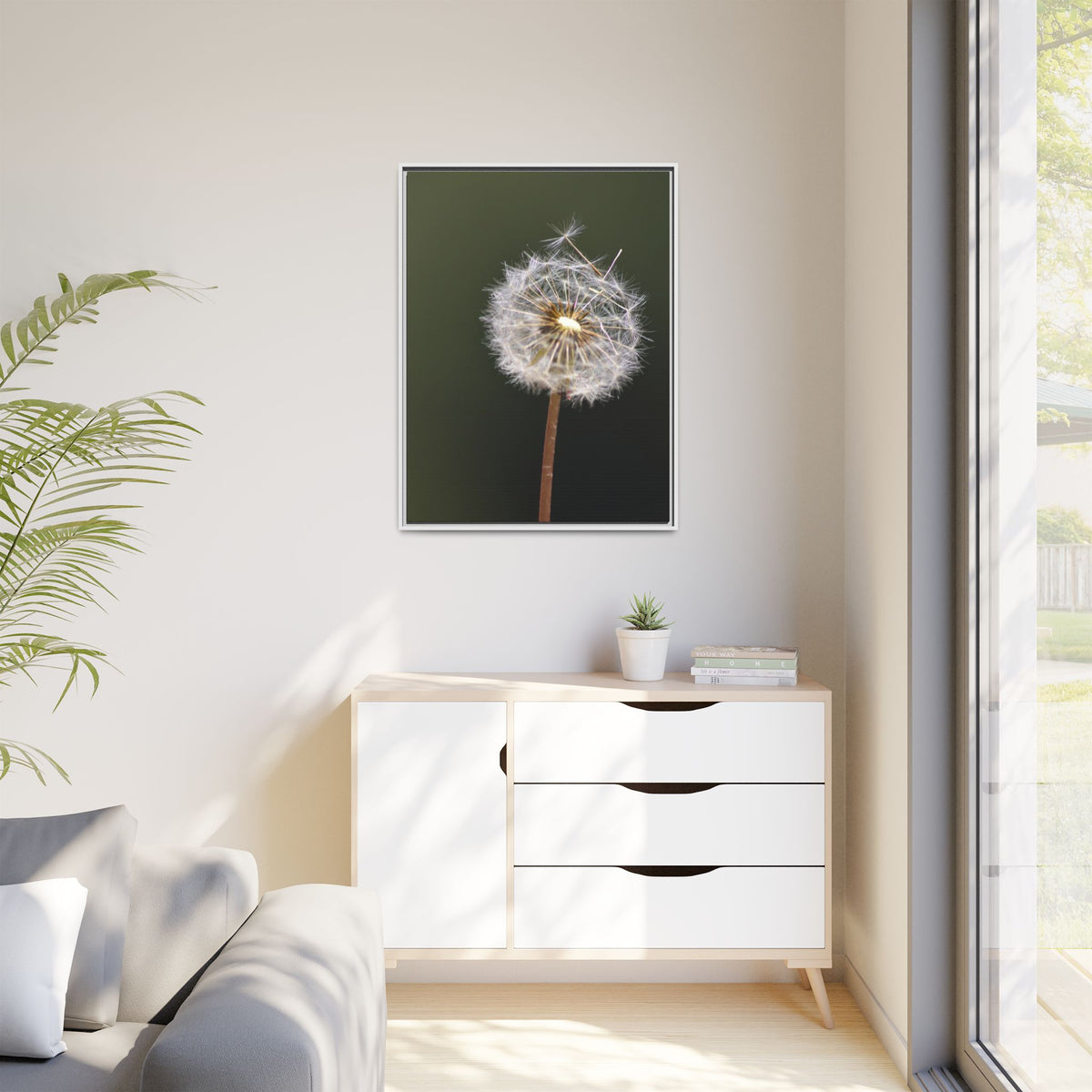 Framed Dandelion Canvas Print — Matte Botanical Wall Art