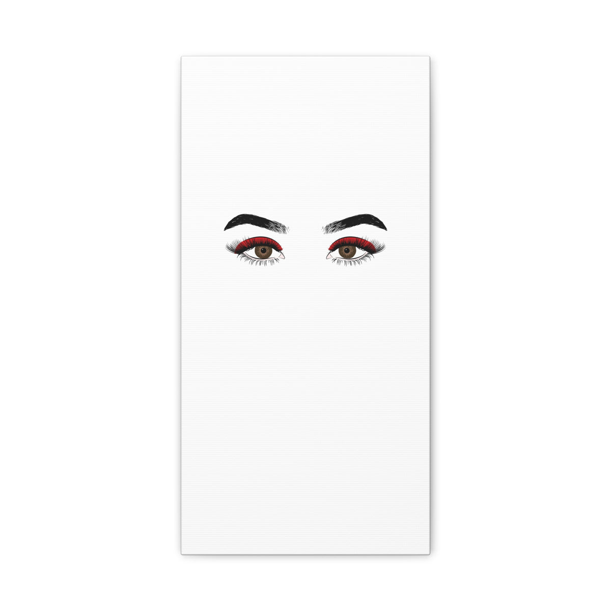 Glam Eyes Matte Canvas Wall Art — Brown Eyes with Red Lashes