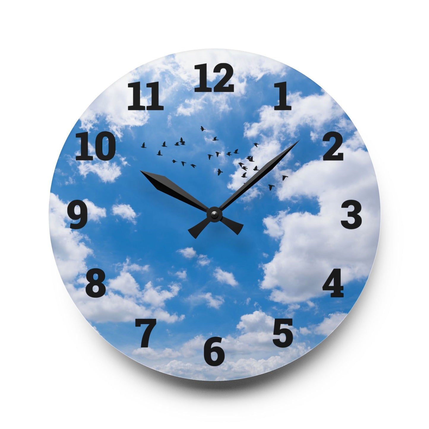 Sky Blue Acrylic Wall Clock - Modern Decor, Birds, Home Office, Unique Wall Art