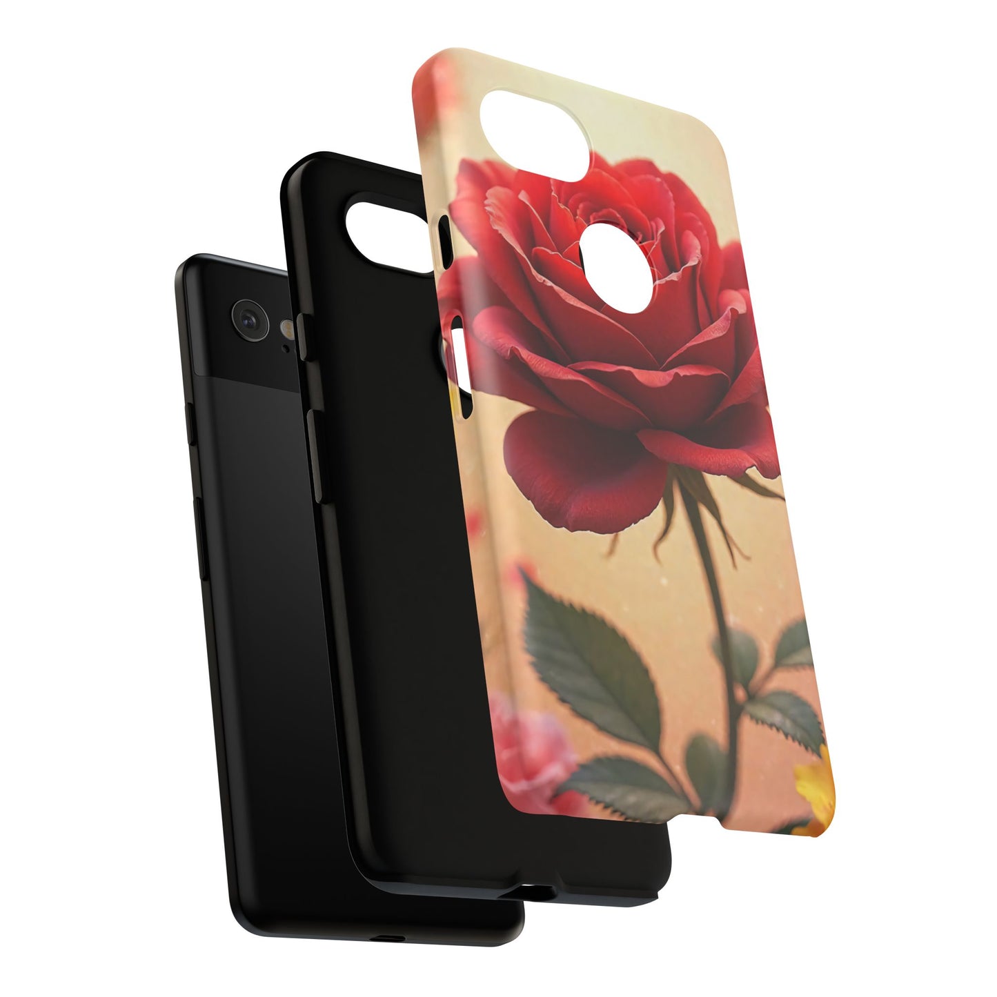 Floral Phone Case with Red Rose Design, Tough Phone Cover, Flower Print, Gift for Her, Stylish Accessory, Floral Aesthetic
