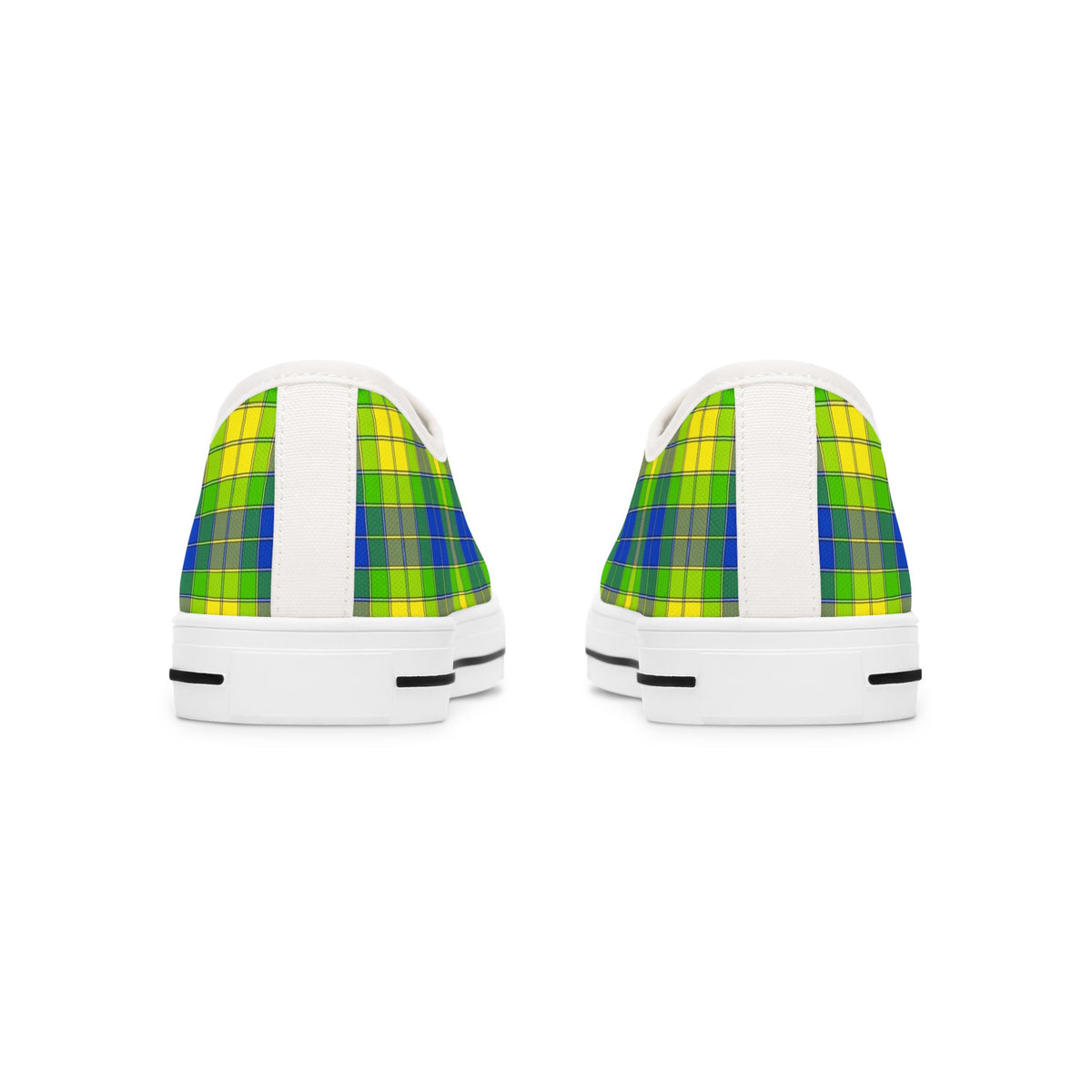 Plaid Green Blue Low Top Sneakers — Casual Canvas Shoes