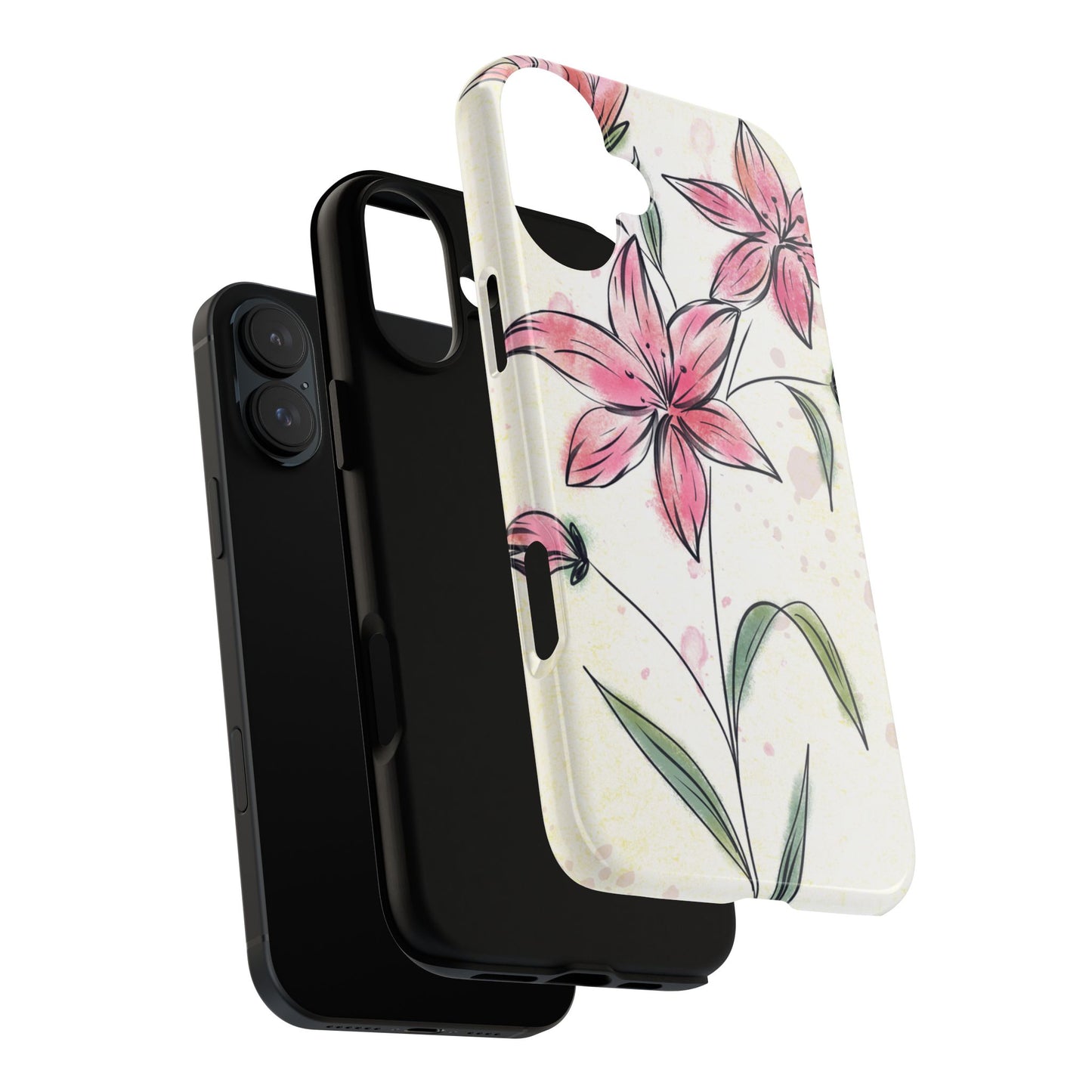 Floral Phone Case with Elegant Pink Lilies, Cute Floral Accessories, Phone Protection, Gift for Her, Stylish Cell Phone Cover