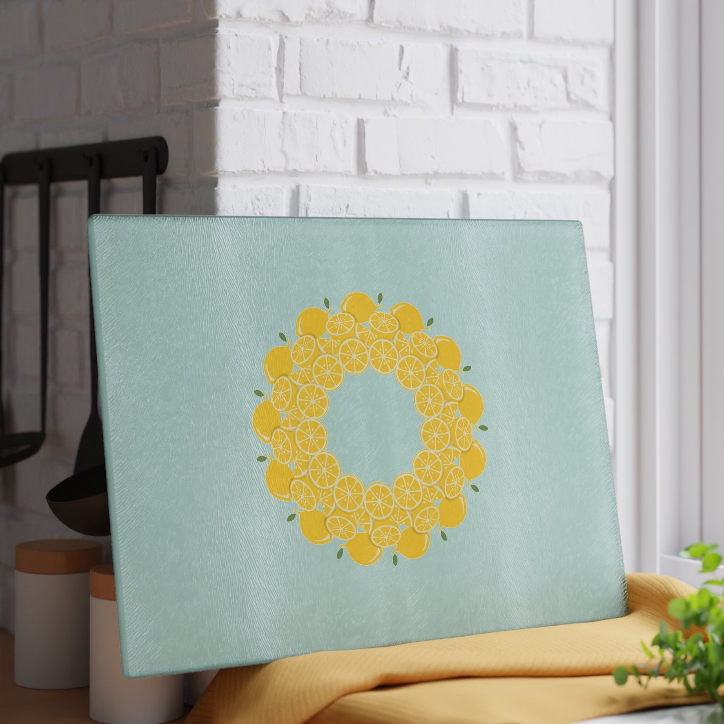 Lemon-Themed Glass Cutting Board | Kitchen Decor, Gift for Chefs, Foodie Present, Summer Cooking, Home & Garden