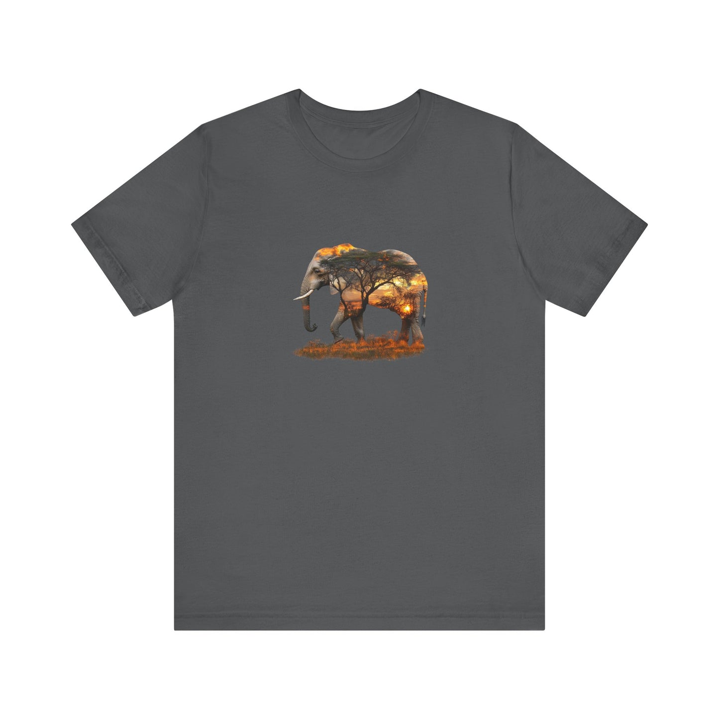 Elephant Sunset Unisex Jersey Tee, Nature Lover Shirt, Animal Print T-Shirt, Gift for Wildlife Enthusiasts, Eco-Friendly Fashion