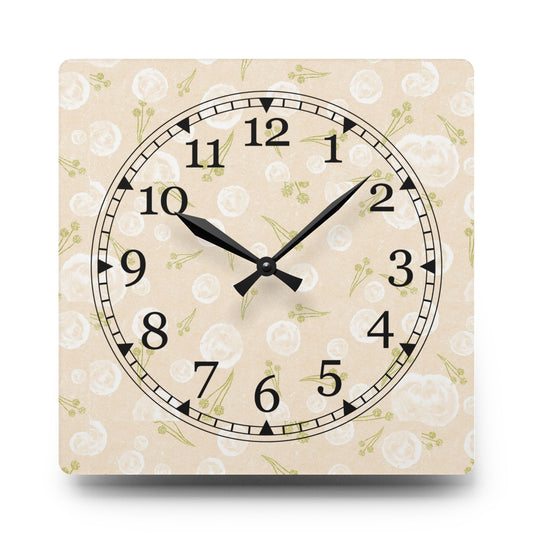 Floral Acrylic Wall Clock, Elegant Home Decor, Vintage Style Wall Clock, Gift for Her, Unique Timepiece