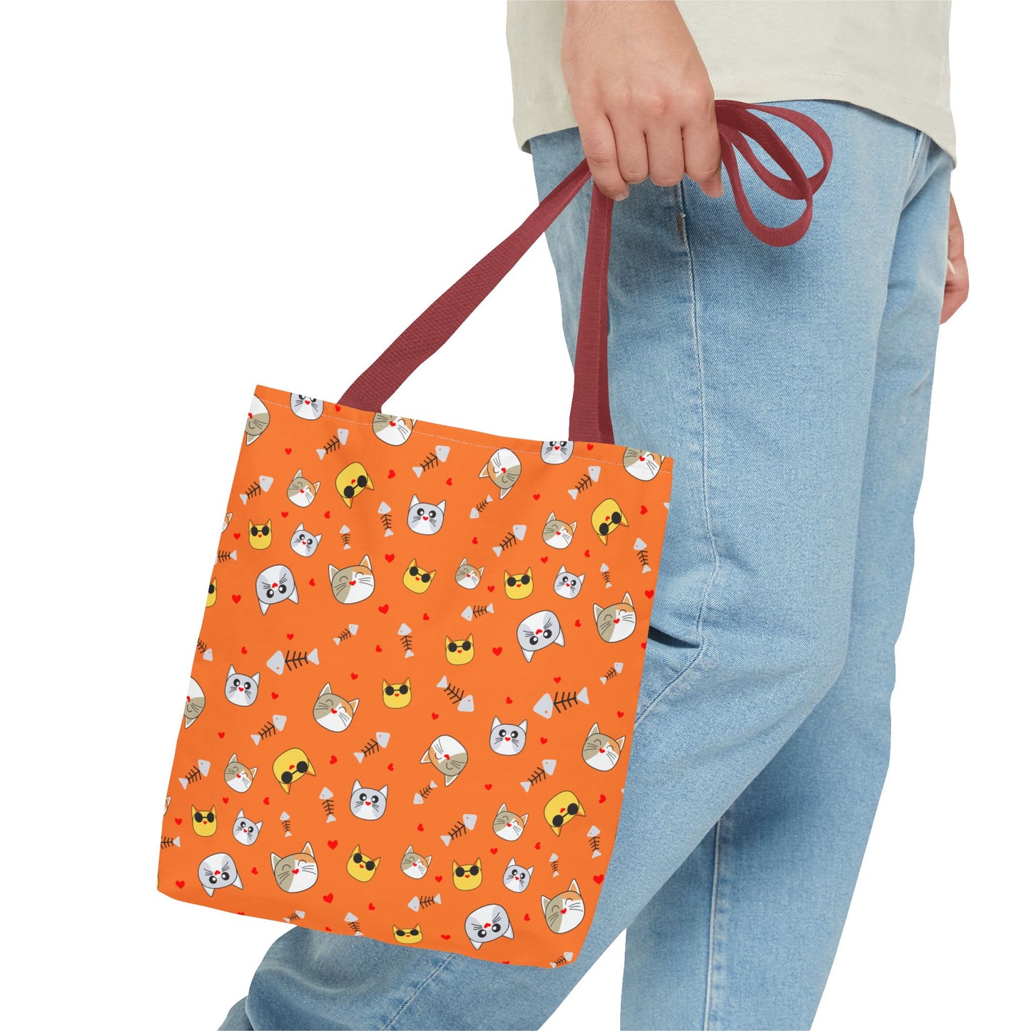 Cute Cat Pattern Tote Bag, Fun Shopping Bag, Gift for Cat Lovers, Halloween Decor, Reusable Everyday Tote