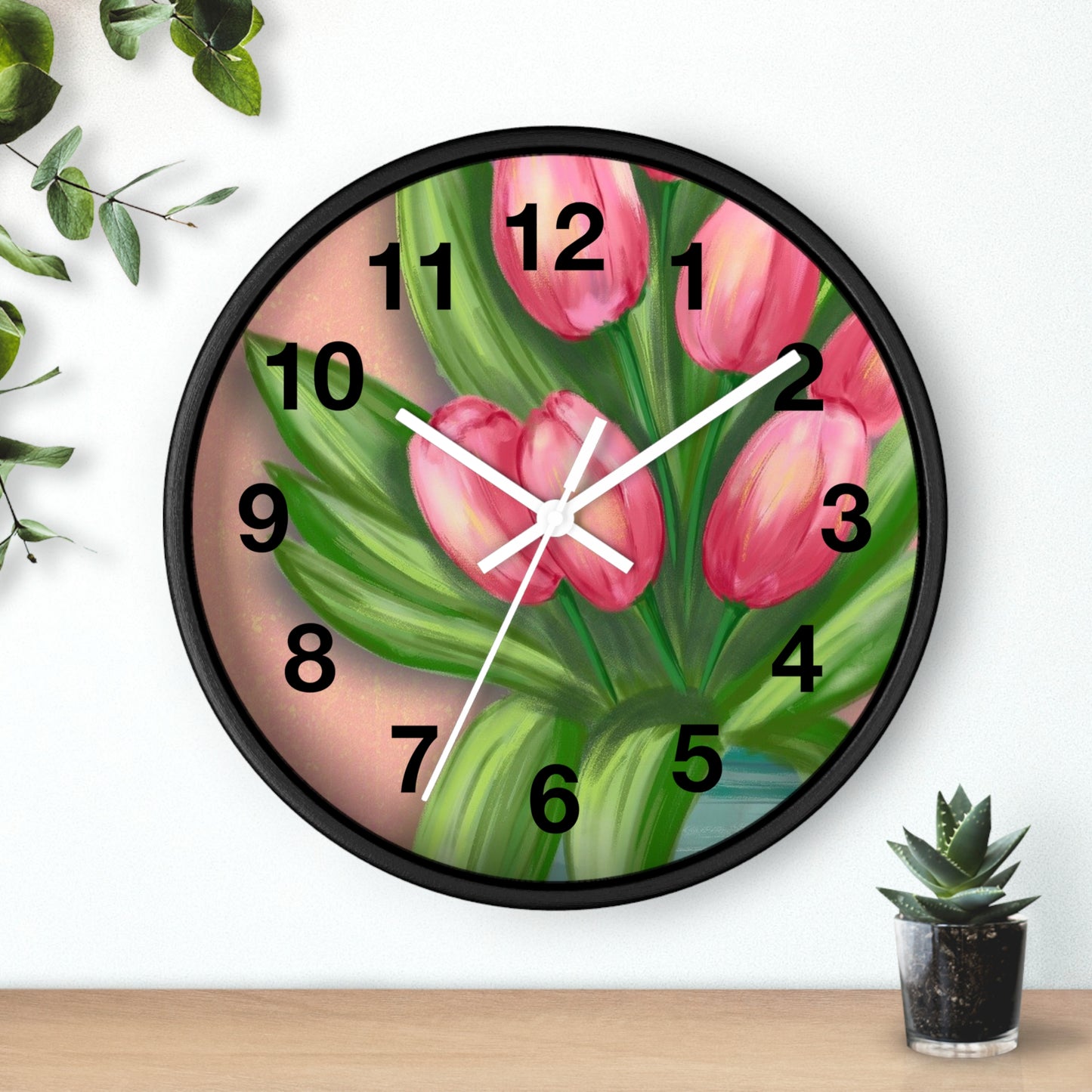 Floral Tulip Wall Clock - Home Decor, Gift for Garden Lovers, Spring Decoration, Elegant Timepiece, Unique Wall Art