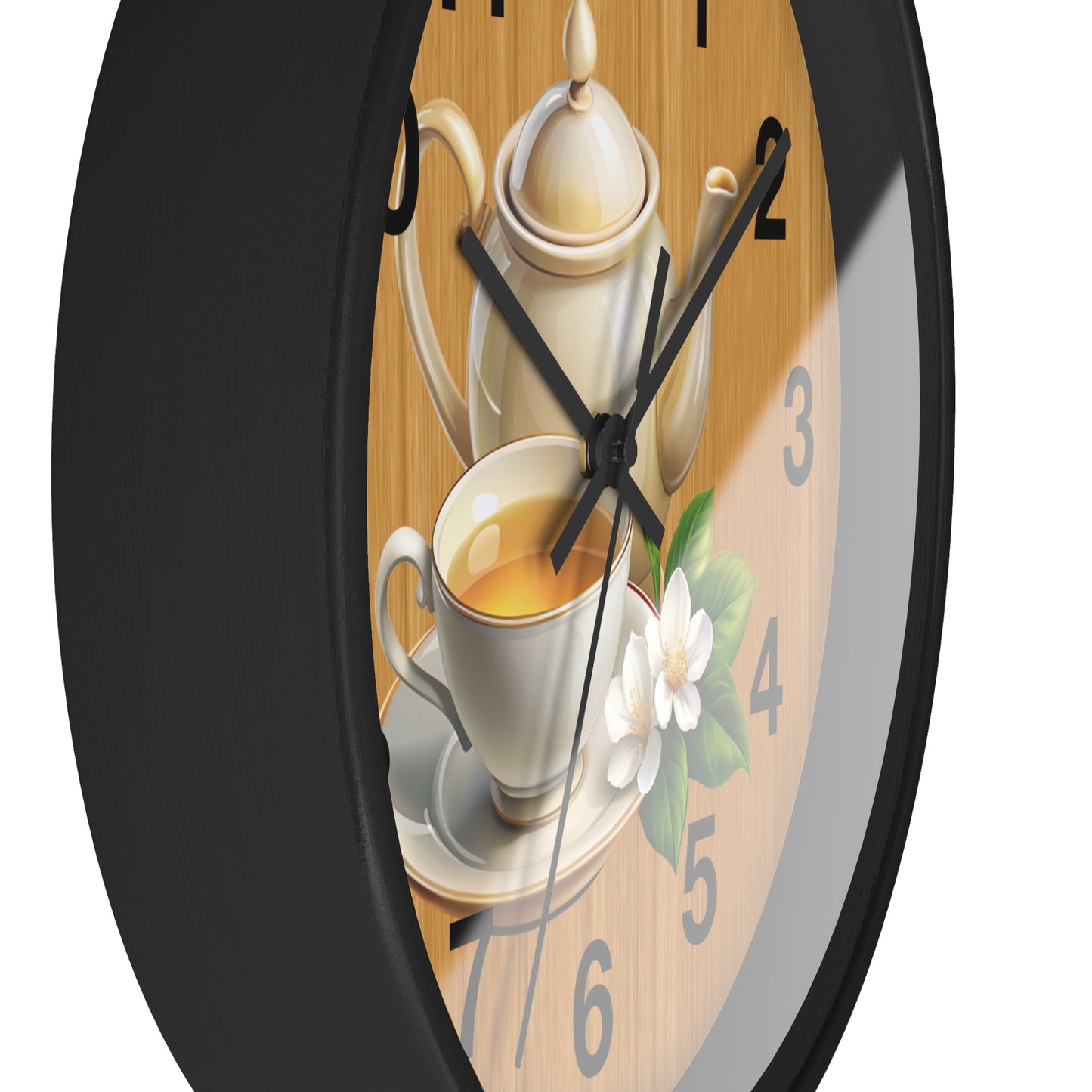Tea Time Wall Clock, Rustic Kitchen Decor, Gift for Tea Lovers, Home Office Accent, Floral Design