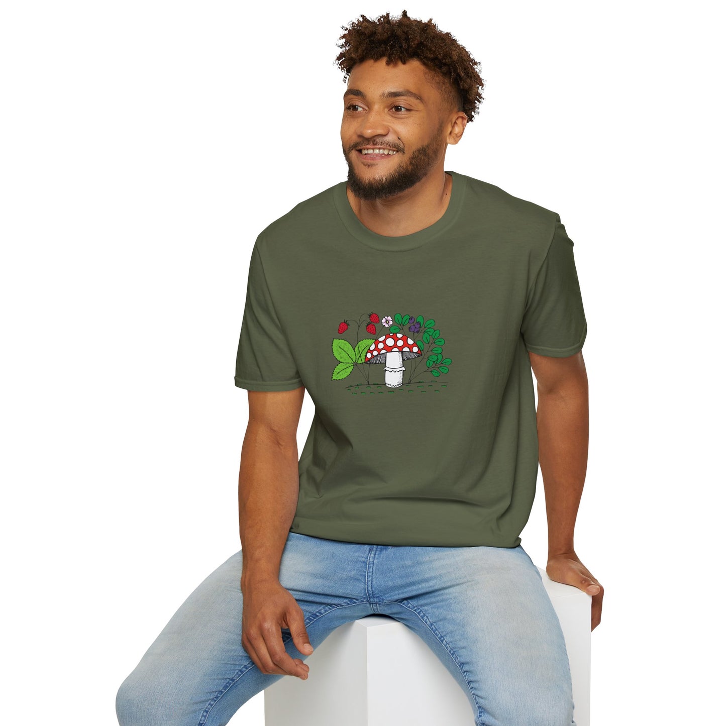 Whimsical Mushroom T-Shirt for Nature Lovers, Casual Tees, Gift for Gardeners, Unisex Softstyle Shirt, Eco-Friendly Apparel