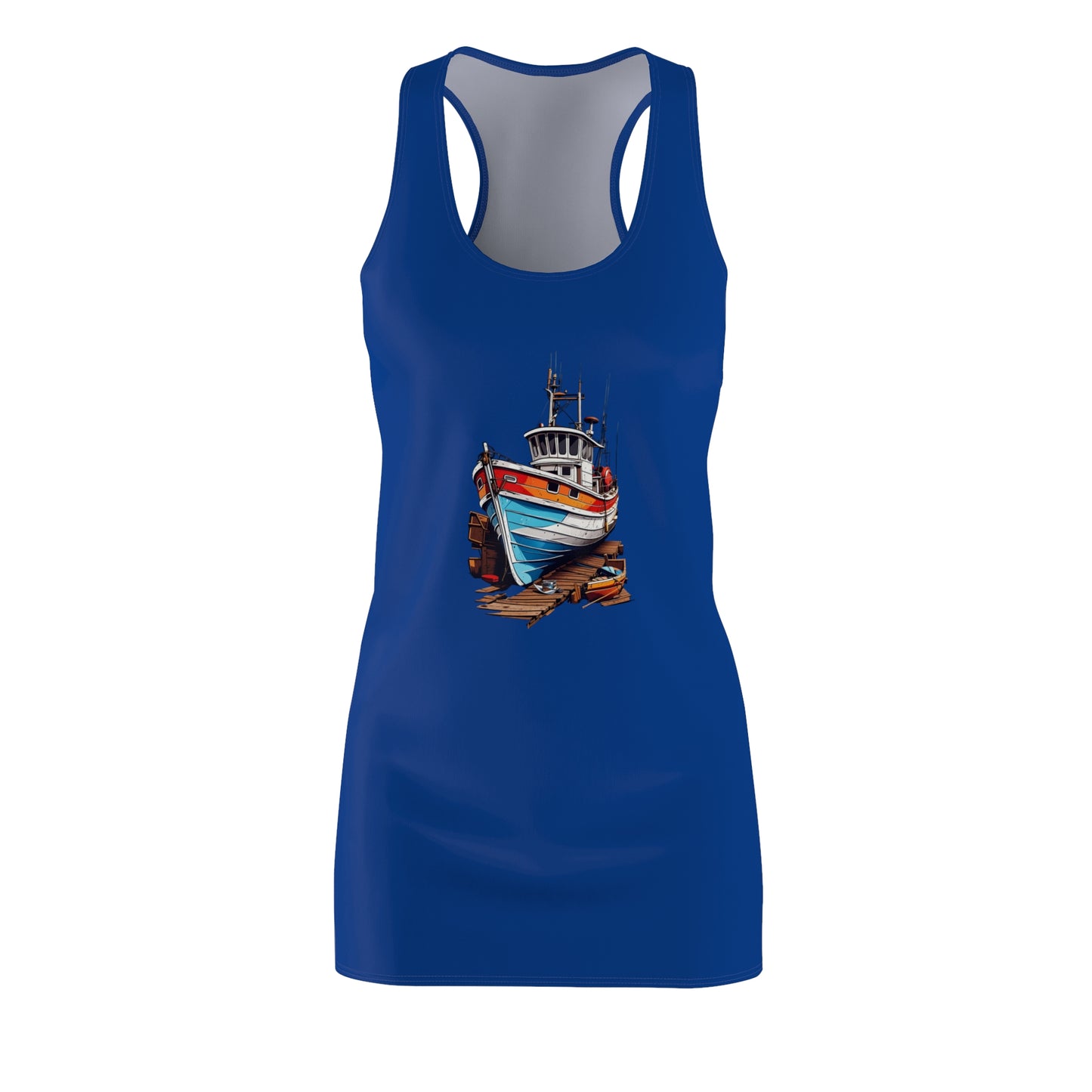 Nautical Women's Racerback Dress, Boat-Themed Summer Dress, Vacation Outfit, Casual Beachwear, Gift for Her
