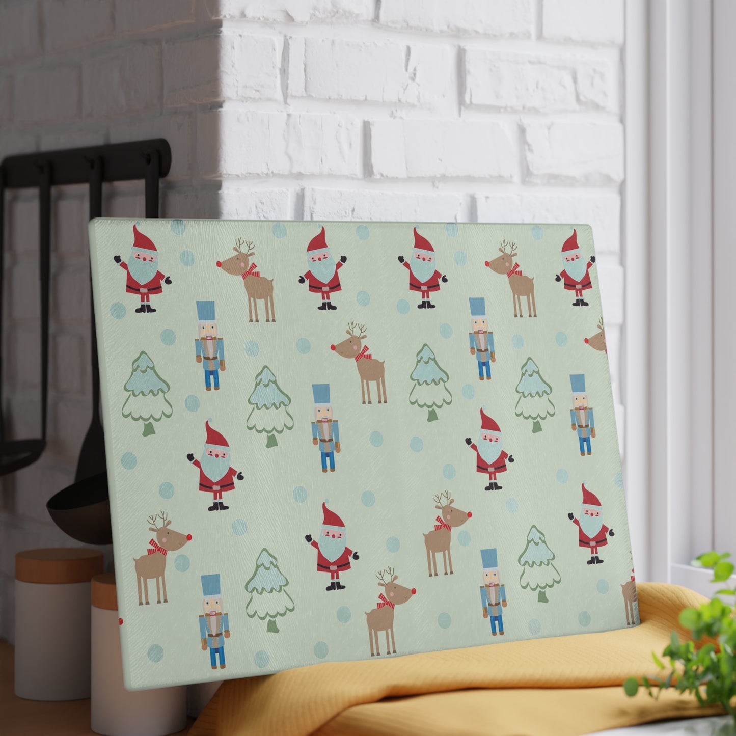 Festive Holiday Glass Cutting Board, Christmas Kitchen Decor, Seasonal Cooking Gift, Merry & Bright Kitchenware, Unique Holiday Tableware
