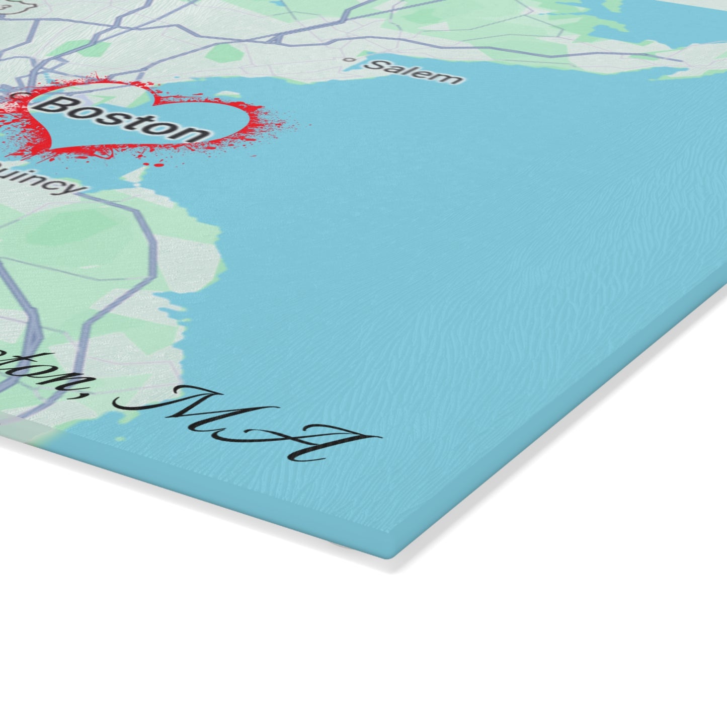 Boston Map Glass Cutting Board, Personalized Kitchen Decor, Gift for Boston Lovers, Wedding Registry, Home Cooking, Handmade Gift
