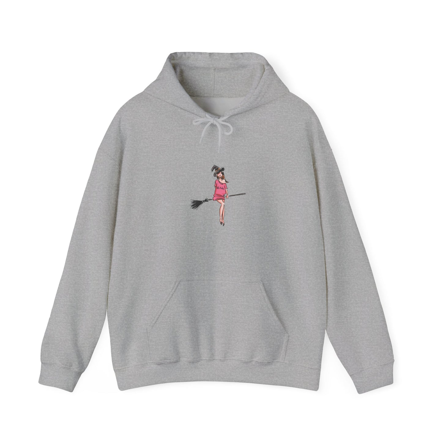 Cute Witch on Broom Unisex Hoodie, Cozy Fall Sweatshirt, Halloween Gift, Witchy Apparel, Spooky Season Fashion