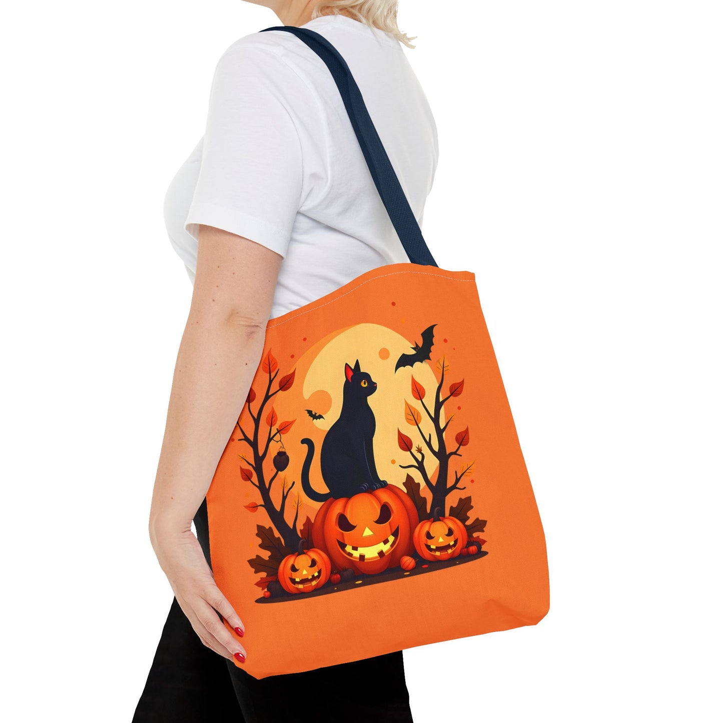 Halloween Cat Tote Bag | Spooky Halloween Accessory, Trick or Treat, Gift for Cat Lovers, Fall Fashion Must-Have, Pumpkin Decor