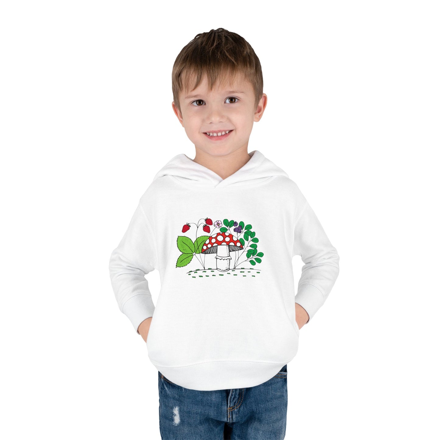 Whimsical Toddler Pullover Fleece Hoodie, Cute Sweater for Kids, Cozy Fall Fashion, Mushroom Design, Halloween Outfit, Gift for Toddlers