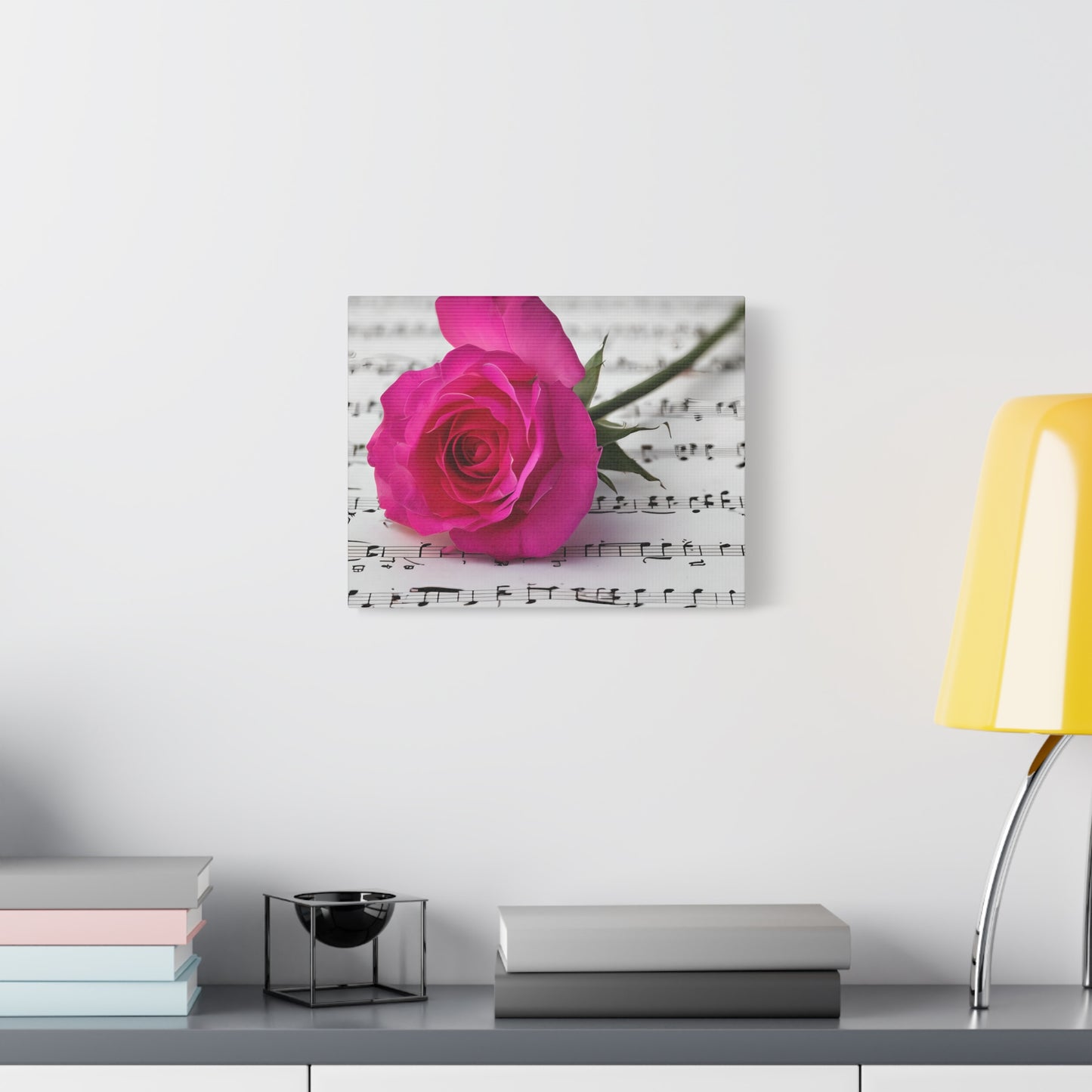 Stretched Canvas Art Print, Classic Rose on Sheet Music, Floral Wall Decor, Home Decoration, Gift for Music Lovers